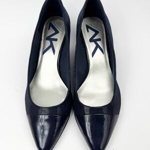 Anne Klein Navy Blue Patent Leather Wedge Heels Sz 8.5